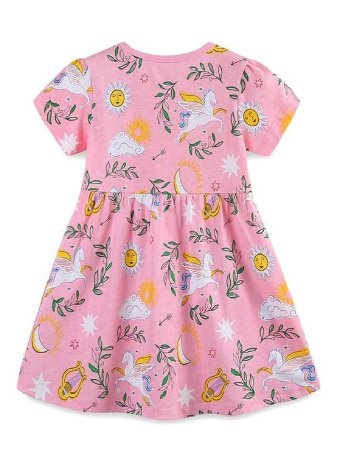 YUNIQEE Pink Fit & Flare Crew Neck Printed Dress
