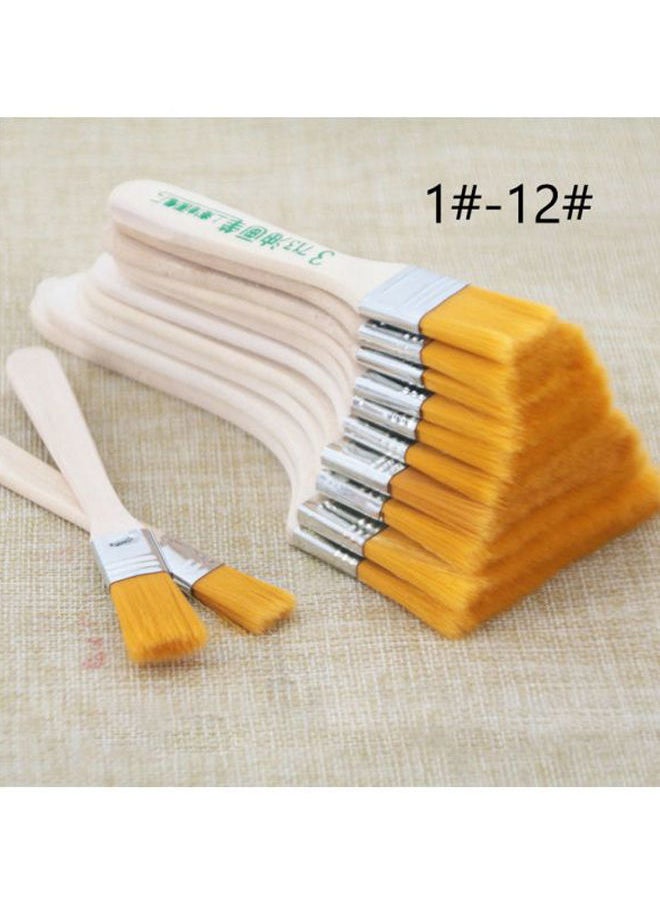 NIBEMINENT Pack Of 12 Flat Nylon Hair Wooden Painting Brush White/Beige  - Image 5