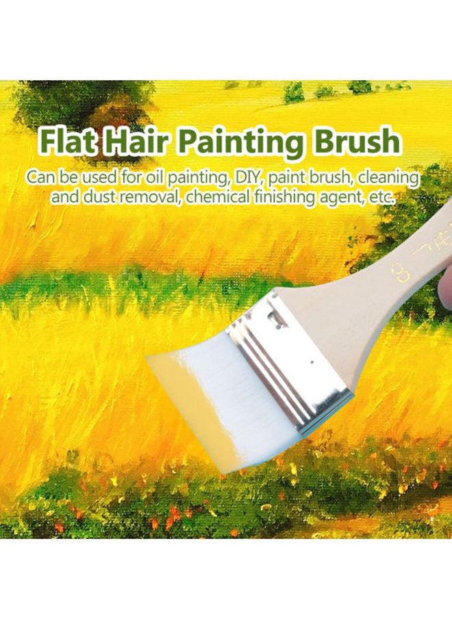 NIBEMINENT Pack Of 12 Flat Nylon Hair Wooden Painting Brush White/Beige  - Image 3