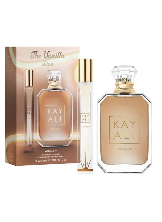 Huda Huda Kayali Beauty The Vanilla Duo Limited Edition Gift Set Vanilla  28 Eau De Parfum Full Size 17 fl oz  50 ml and Travel Size Spray 033 fl oz  10 ml 