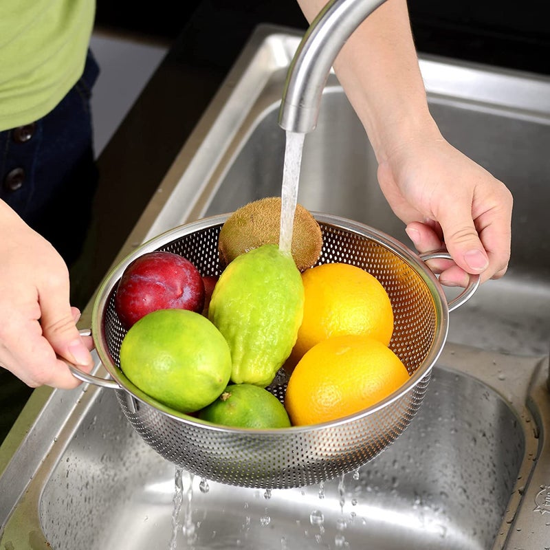 TGOPIT Stainless Steel Colander MicroPerforated Colander with Handle Metal Strainer for Draining Rinsing Washing Pasta Spaghetti Rice Vegetables Fruits Heavy Duty Dishwasher Safe - Image 1