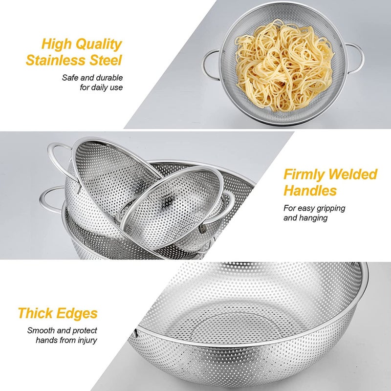 TGOPIT Stainless Steel Colander MicroPerforated Colander with Handle Metal Strainer for Draining Rinsing Washing Pasta Spaghetti Rice Vegetables Fruits Heavy Duty Dishwasher Safe - Image 2
