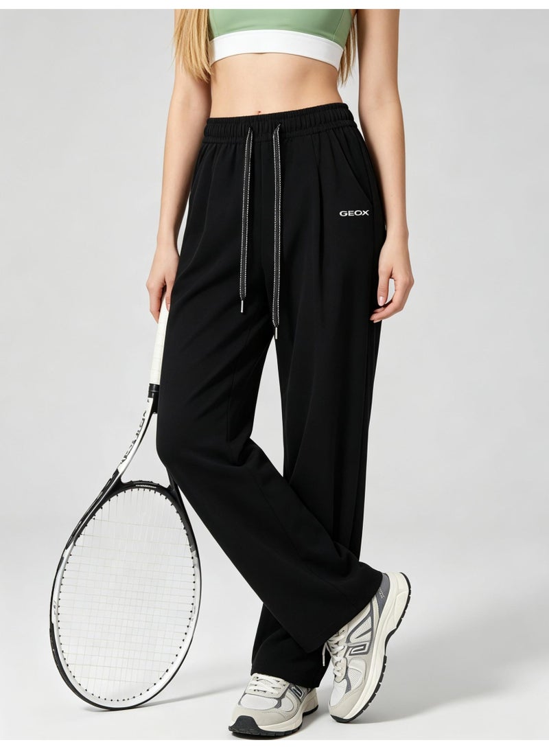 GEOX Unisex Loose Wide Leg Casual Sweatpants, Elastic Waist Drawstring Trousers, Black - Image 5