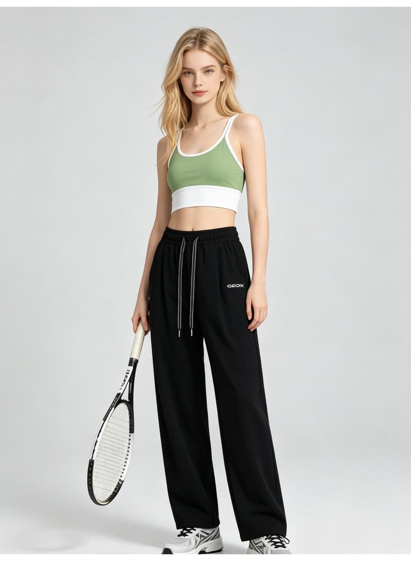 GEOX Unisex Loose Wide Leg Casual Sweatpants, Elastic Waist Drawstring Trousers, Black - Image 3