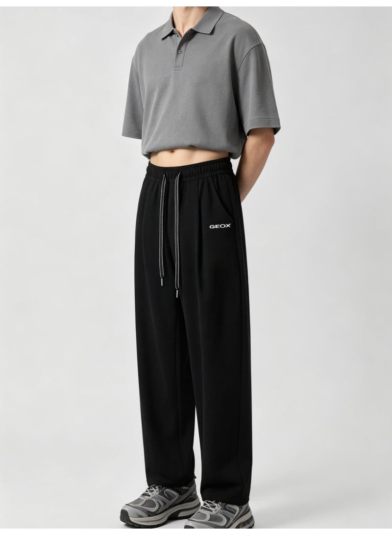 GEOX Unisex Loose Wide Leg Casual Sweatpants, Elastic Waist Drawstring Trousers, Black - Image 1