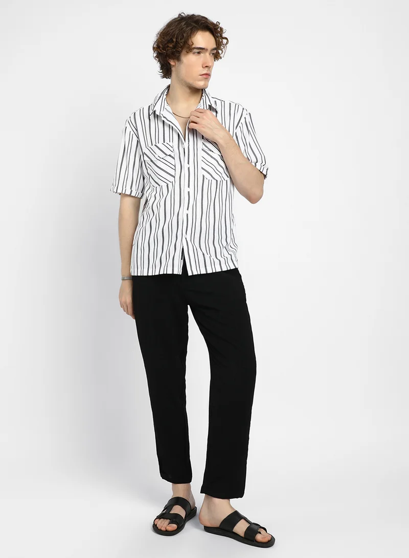 كامبوس سوترا Men's Daisy White Halo-Striped Utility Shacket