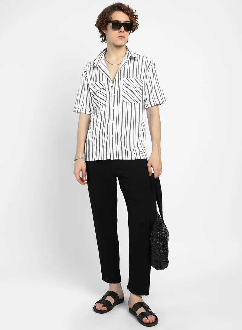 كامبوس سوترا Men's Daisy White Halo-Striped Utility Shacket