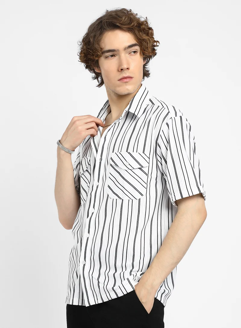 كامبوس سوترا Men's Daisy White Halo-Striped Utility Shacket