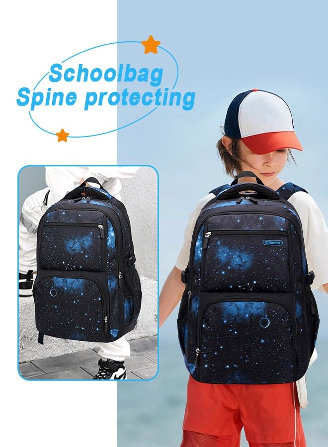 Kids Backpack for Boys Girls Nylon Elementary Middle School Bags Durable Galaxy-print Children Bookbags Water-resistant Casual Travel Back Pack