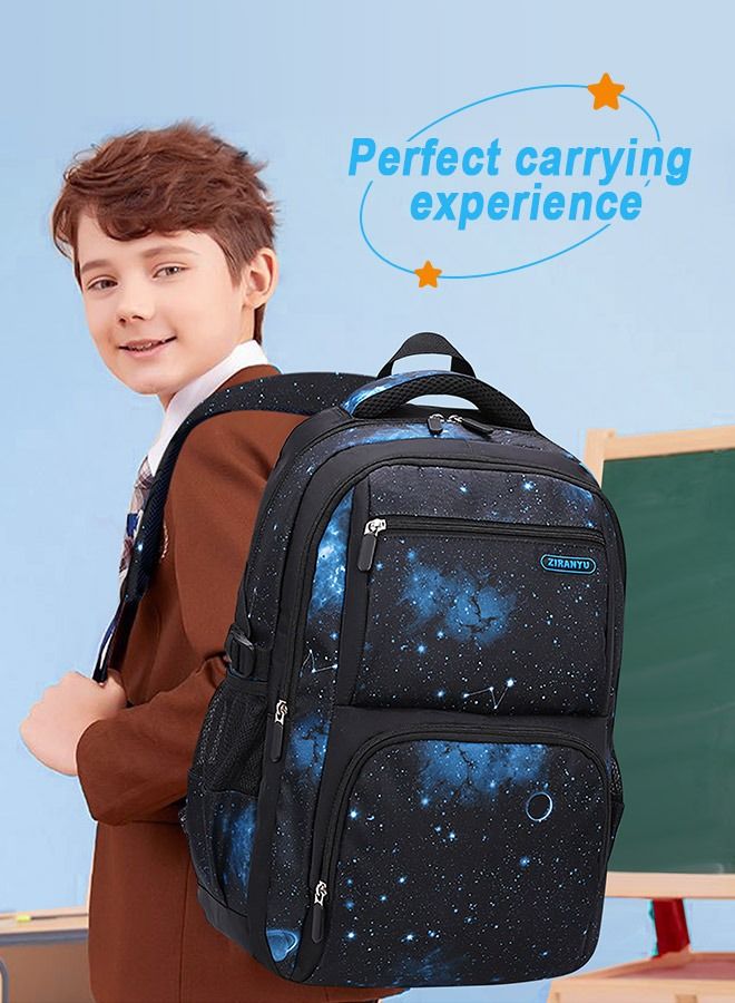 Kids Backpack for Boys Girls Nylon Elementary Middle School Bags Durable Galaxy-print Children Bookbags Water-resistant Casual Travel Back Pack