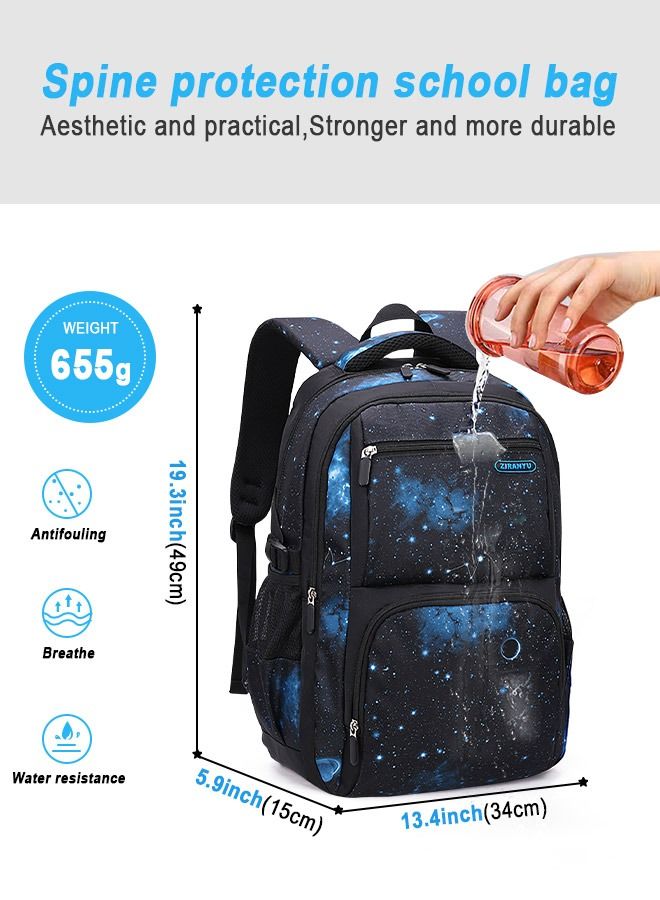 Kids Backpack for Boys Girls Nylon Elementary Middle School Bags Durable Galaxy-print Children Bookbags Water-resistant Casual Travel Back Pack