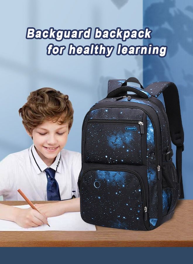Kids Backpack for Boys Girls Nylon Elementary Middle School Bags Durable Galaxy-print Children Bookbags Water-resistant Casual Travel Back Pack