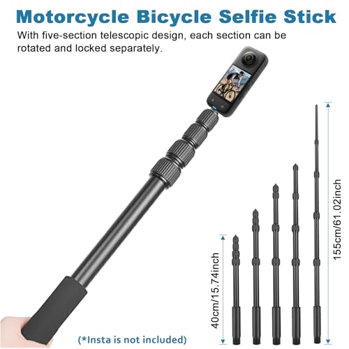 ChromLives Motorcycle Mount Kit Compatible with Insta 360 X4 X5, Bike Handlebar Clamp Mounts for Gopro, 59" Invisible Selfie Stick with Double Clamp for Action Camera,Motorcycle Bicycle Riding Records - Image 2