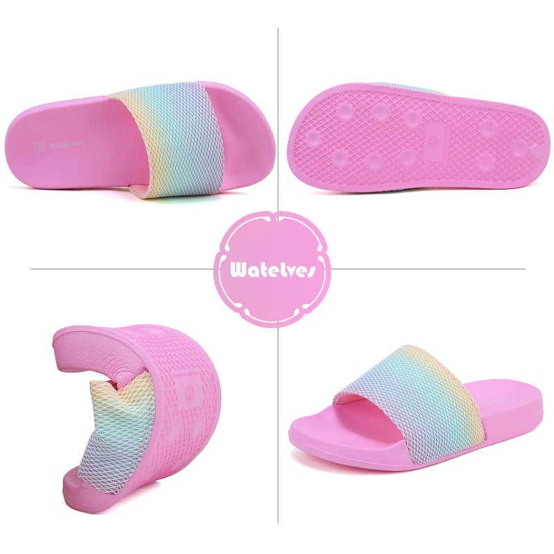 WateLves Girls & Boys Slide Sandals Kids Summer Slippers Slip On for Outdoor Beach Pool Shower (Little Kid/Big Kid) (Rainbow, 32/33) - Image 5