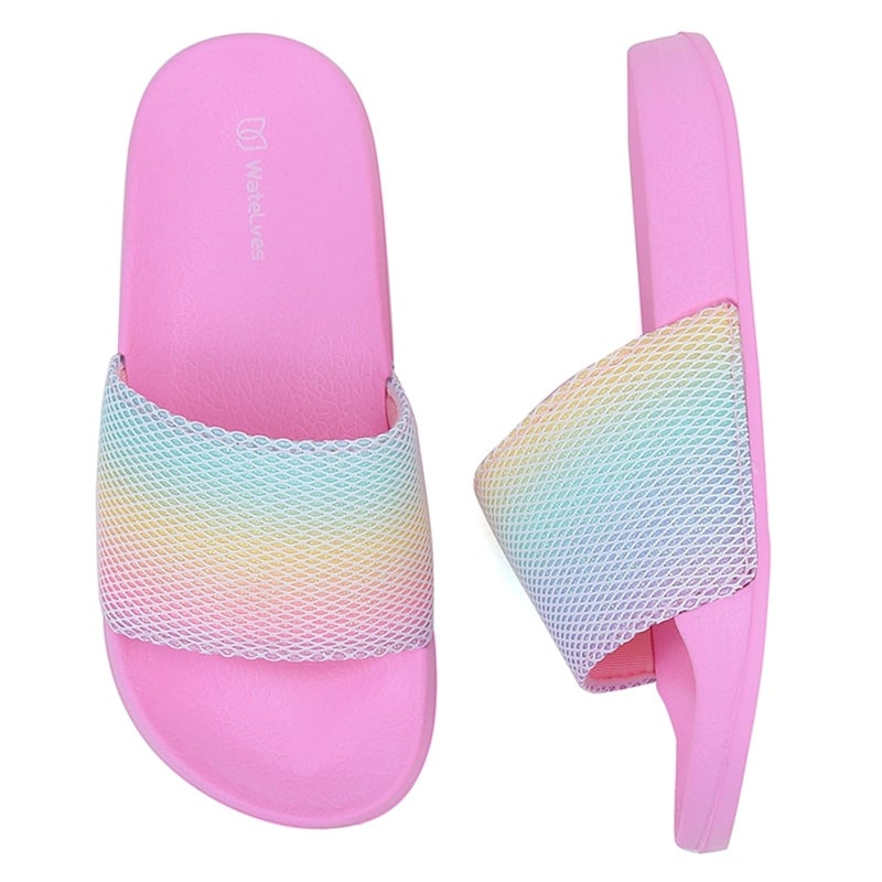 WateLves Girls & Boys Slide Sandals Kids Summer Slippers Slip On for Outdoor Beach Pool Shower (Little Kid/Big Kid) (Rainbow, 32/33) - Image 1