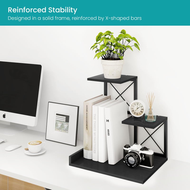 ELITEROO Wood Desktop Shelf, 3 Tier Desk Shelves Small Bookshelf Organizer, Office Storage Rack and Cubicle Organizers Accessories for Dorm Office Home Decor, Black - Image 5