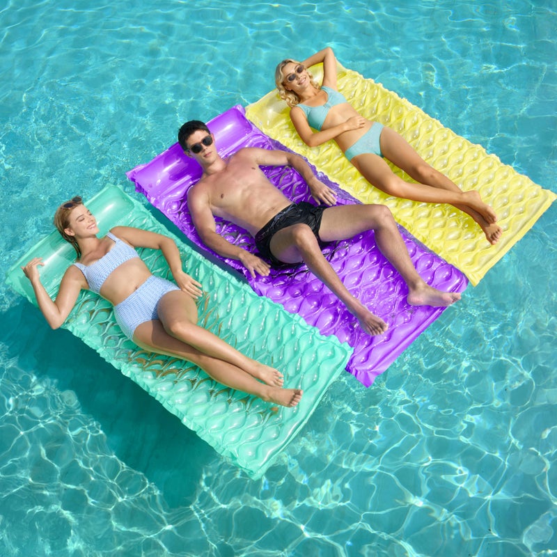Sloosh Inflatable Pool Floats RaftFloating Lounge for Adults64x32 inch Swimming Mat Pool Mattress with Headrest3 Pack Float Air Mat for Summer Water Beach FunGreenPurpleYellow - Image 2