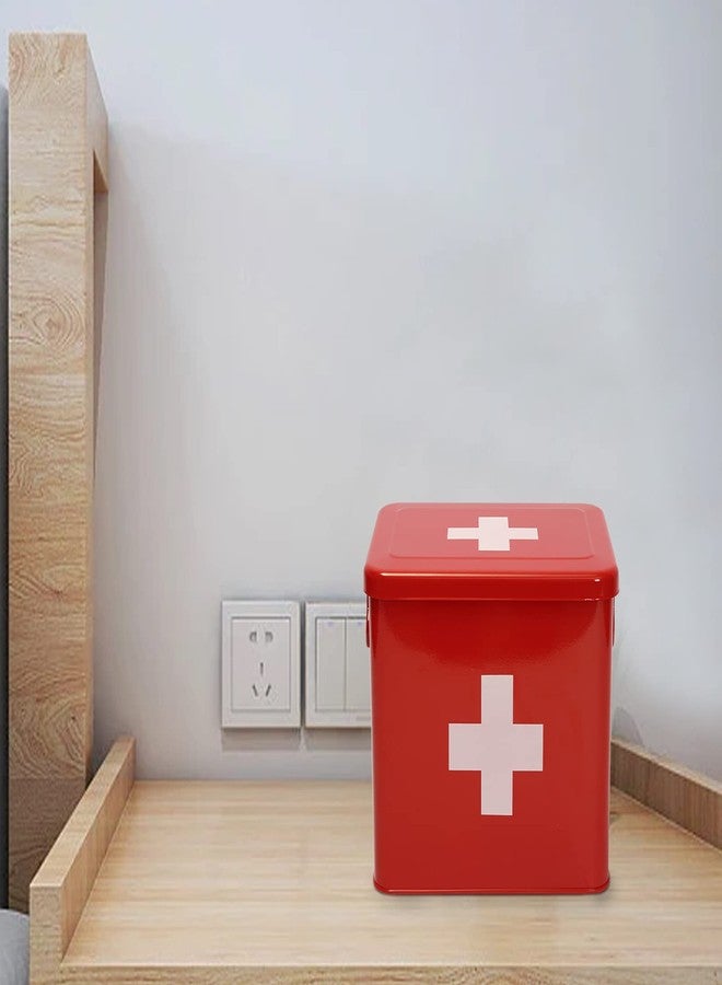 Xbopetda First Aid Kit, First Aid Medicine Supplies Bin - 2-Tier Metal Medicine Storage Tin, First Aid Box with Removable Tray for Home Emergency Tool Set-Red - Image 5