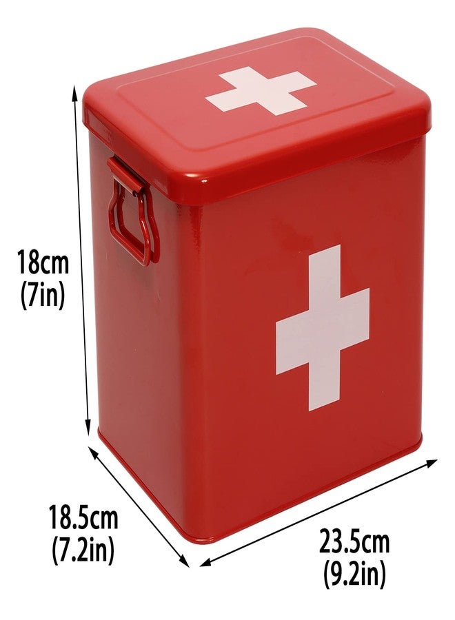 Xbopetda First Aid Kit, First Aid Medicine Supplies Bin - 2-Tier Metal Medicine Storage Tin, First Aid Box with Removable Tray for Home Emergency Tool Set-Red - Image 3