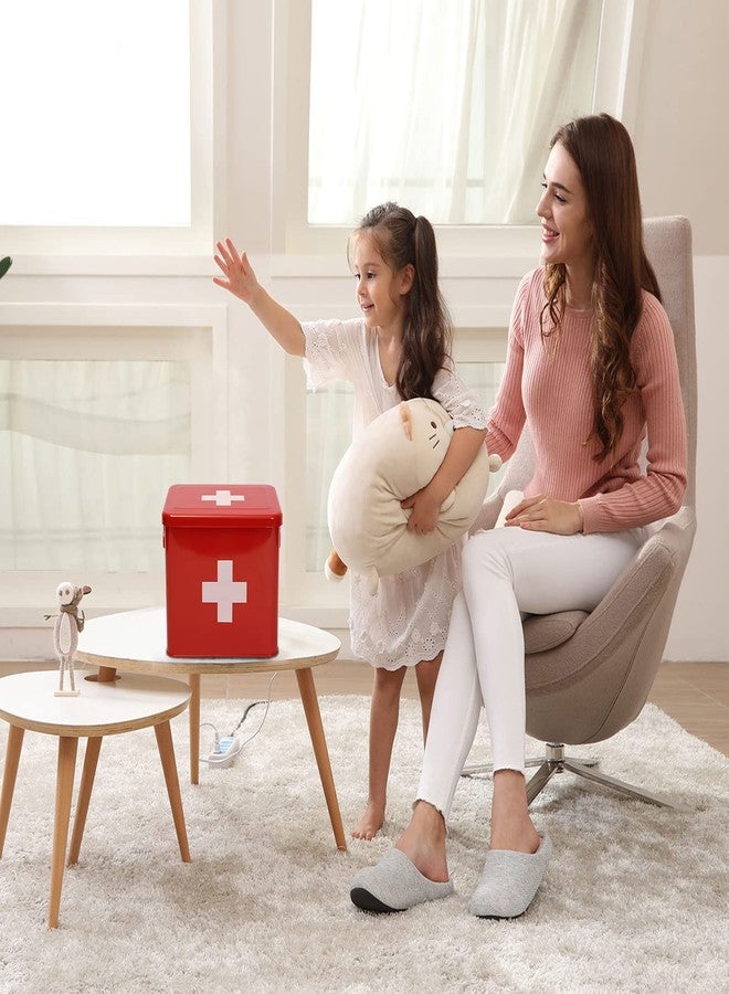 Xbopetda First Aid Kit, First Aid Medicine Supplies Bin - 2-Tier Metal Medicine Storage Tin, First Aid Box with Removable Tray for Home Emergency Tool Set-Red - Image 4