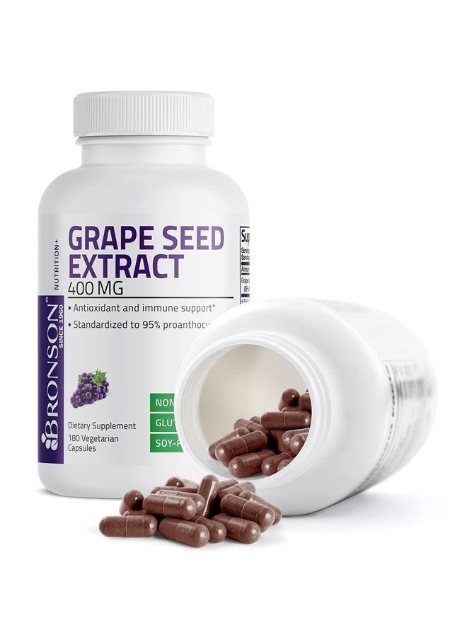 Bronson - Grape Seed Extract 400 mg - Antioxidant & Immune Support - Standardized Extract with 95% Proanthocyanidins- Non GMO, 180 Vegetarian Capsules - Image 1