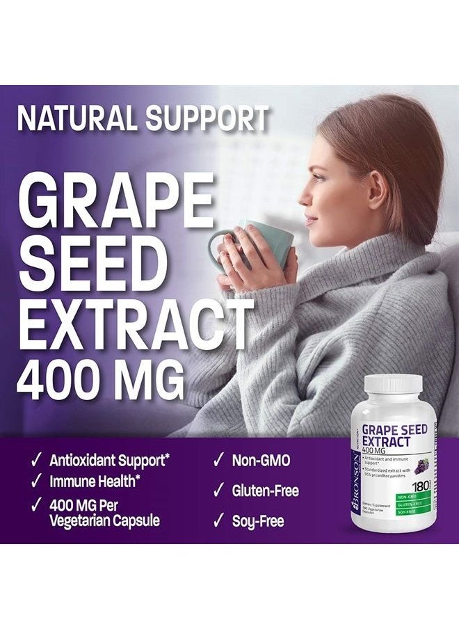 Bronson - Grape Seed Extract 400 mg - Antioxidant & Immune Support - Standardized Extract with 95% Proanthocyanidins- Non GMO, 180 Vegetarian Capsules - Image 1
