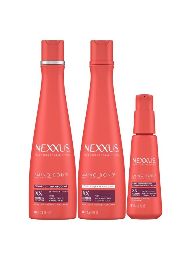 Nexxus Bond Repair Shampoo, Conditioner & Intense Rebond Treatment Bundle Amino Bond 3 Pack for All Types of Damaged Hair, with Keratin Protein and Amino Acids - Image 1