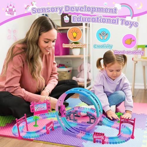 ARRAROWN Track Set Magic Toy Car for Kids 144Pcs Flexible Race Car Tracks with 360 Loop Slope Ramp Glow in The Dark Car Construction Tracks Toy SetBest Birthday Gift for 3 4 5 6 7 8 Years Girls Boys - Image 5