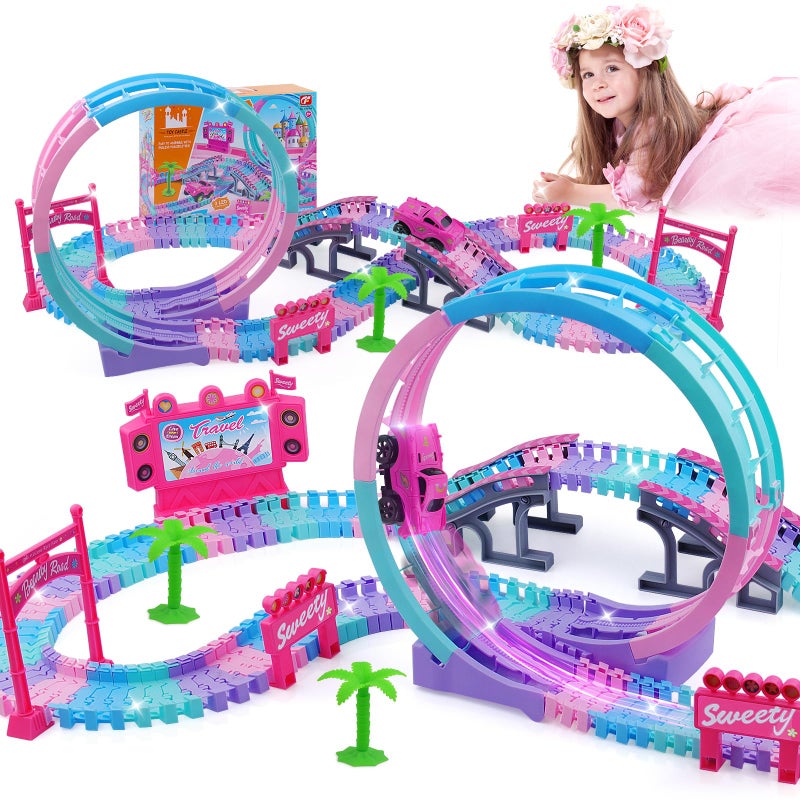 ARRAROWN Track Set Magic Toy Car for Kids 144Pcs Flexible Race Car Tracks with 360 Loop Slope Ramp Glow in The Dark Car Construction Tracks Toy SetBest Birthday Gift for 3 4 5 6 7 8 Years Girls Boys - Image 2