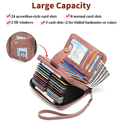 GAEKEAO Leather Credit Card Holder Wallet for Women RFID Blocking Large Capacity Bifold Zipper Card Case Organizer with Wristlet 32 Slots - Image 2