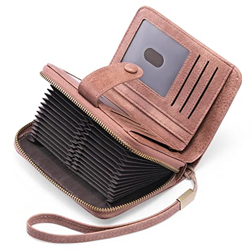 GAEKEAO Leather Credit Card Holder Wallet for Women RFID Blocking Large Capacity Bifold Zipper Card Case Organizer with Wristlet 32 Slots - Image 1