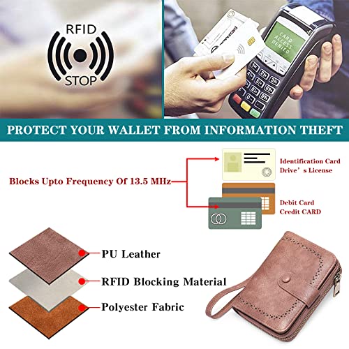 GAEKEAO Leather Credit Card Holder Wallet for Women RFID Blocking Large Capacity Bifold Zipper Card Case Organizer with Wristlet 32 Slots - Image 4