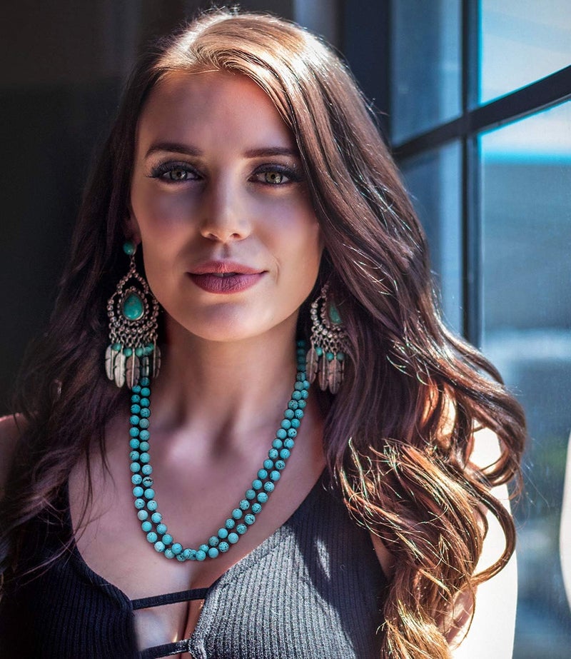PEARLADA Long Turquoise Tiger Eye Beads Endless Necklaces Handmade Jewelry for Women 47.5" - Image 3