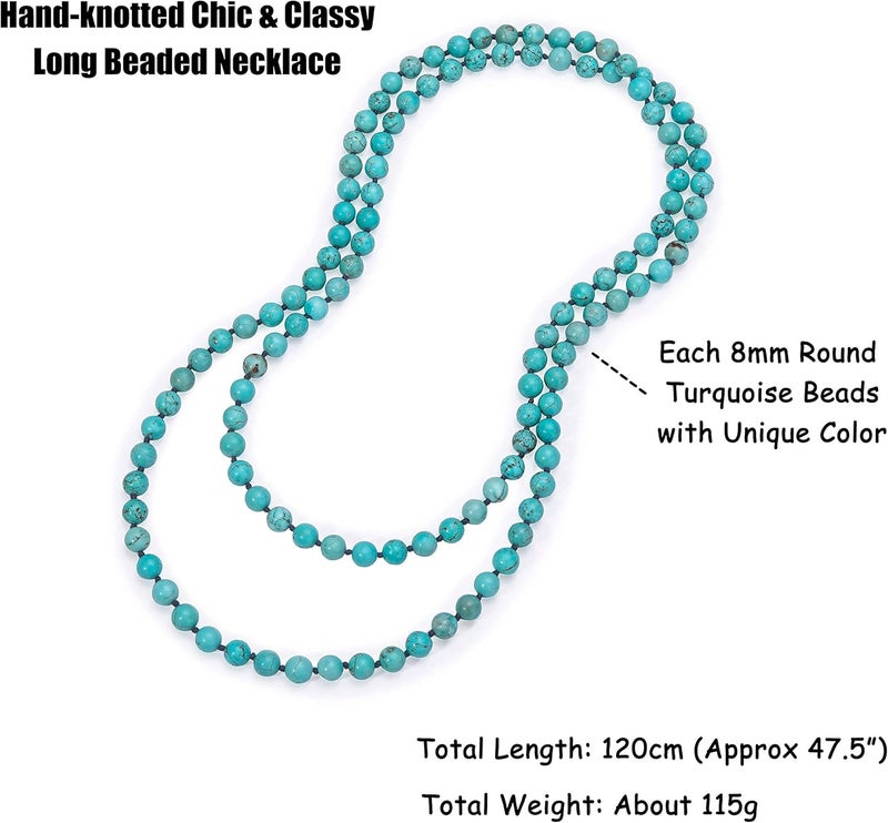 PEARLADA Long Turquoise Tiger Eye Beads Endless Necklaces Handmade Jewelry for Women 47.5" - Image 4