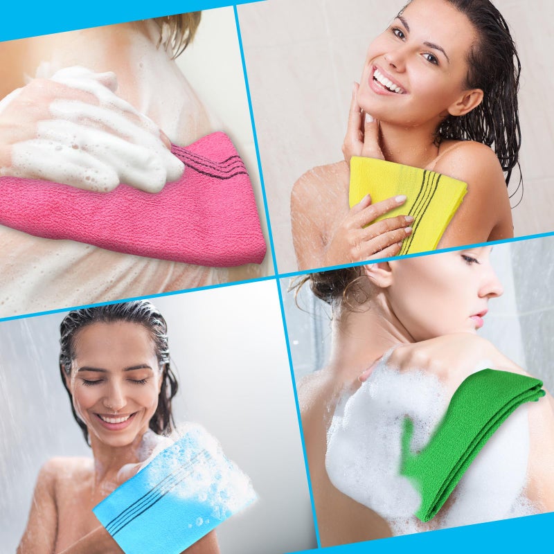Tatuo 4 Pieces Korean Washcloth Exfoliating Long Japanese Korean Exfoliating Cloth Back Scrubber for Body Men Women Bath Towel Washcloth Dead Skin Remover(Multicolored) - Image 5
