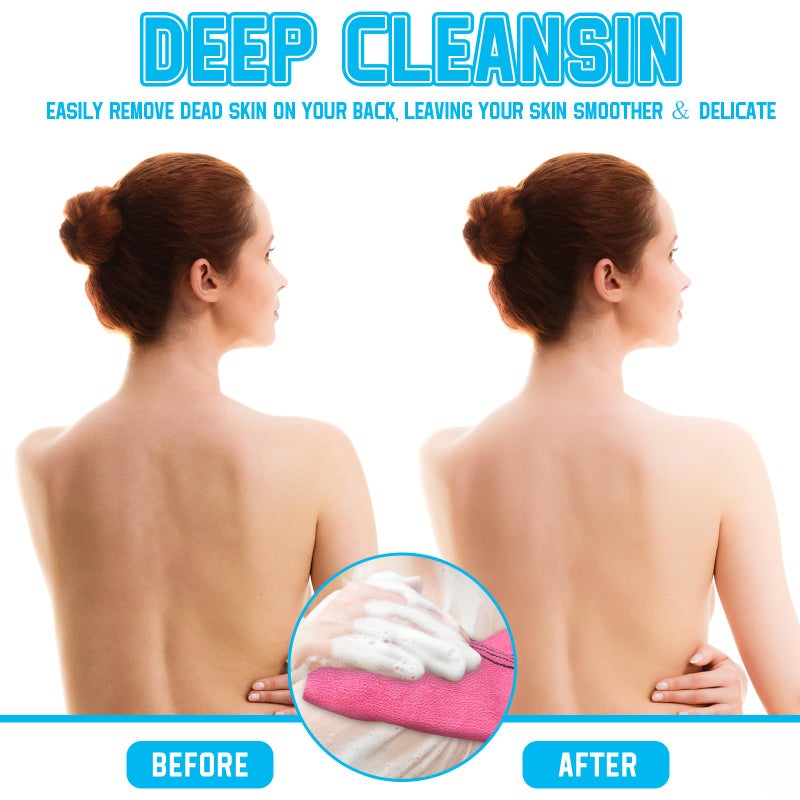 Tatuo 4 Pieces Korean Washcloth Exfoliating Long Japanese Korean Exfoliating Cloth Back Scrubber for Body Men Women Bath Towel Washcloth Dead Skin Remover(Multicolored) - Image 3