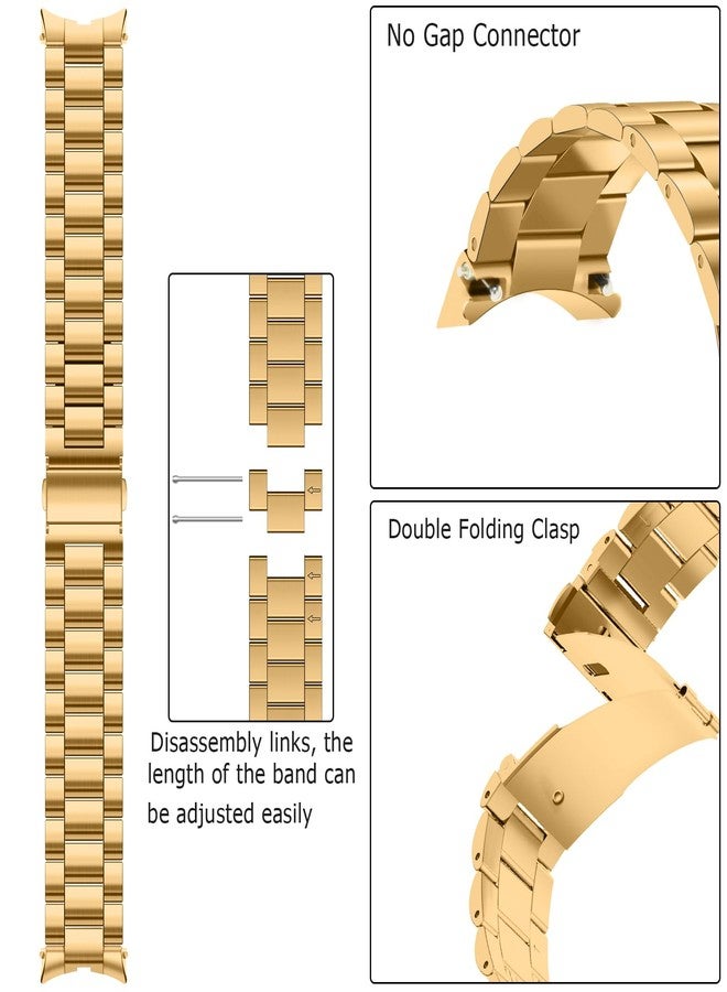 Anlinser No Gap Bands Compatible with Samsung Galaxy Watch 7/6/5/4/FE Band 44mm 40mm/Watch 6 Classic Band 47mm 43mm/Watch 5 Pro 45mm/Watch 4 Classic, 20mm Metal Strap for Women Men, Gold - Image 3
