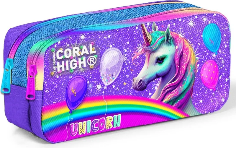 كورال هاي Kids Purple Rainbow Zippered Two Compartment Pencil Bag 12072
