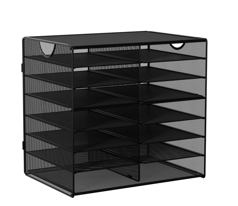 EasyPAG Paper Trays for Classroom 14 Tier Mesh Desk Organizer Shelves with Handle A4/Letter Size File Folder Organizer Shelf for Office, School, Home, Black - Image 2