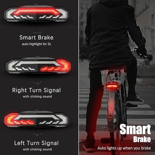 WSDCAM Bike Cargo Rack Tail Light with Turn Signals and Brake Light, Wireless Bike Horn Alarm, Auto On/Off USB C Rechargeable Bicycle Tail Light Rear Rack Bike Light Turn Signal Lights for Road Safety - Image 5