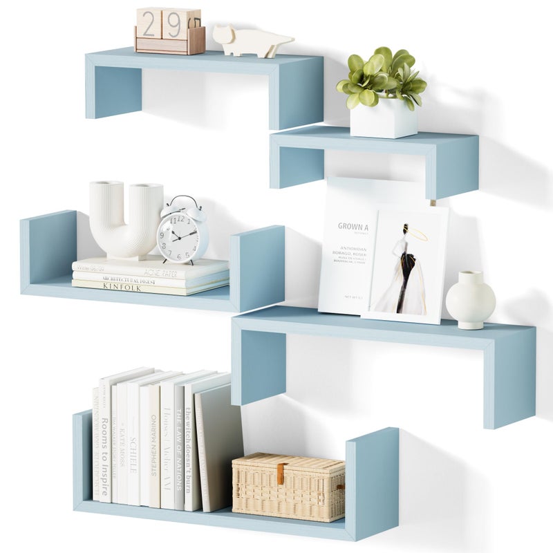 SRIWATANA Floating Shelves for Wall Wall Shelves for Bathroom Bedroom Living Room Kitchen Office Wood Shelves for Wall Decor Set of 5 Blue