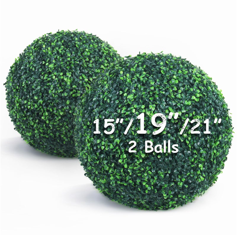 Decwin 19 Inch 2 Packs Artificial Boxwood Balls Topiary Balls 4 Layers of UVResistant Greenery Balls Indoor Outdoor Garden Backyard Patio Front Door  Assembly Required