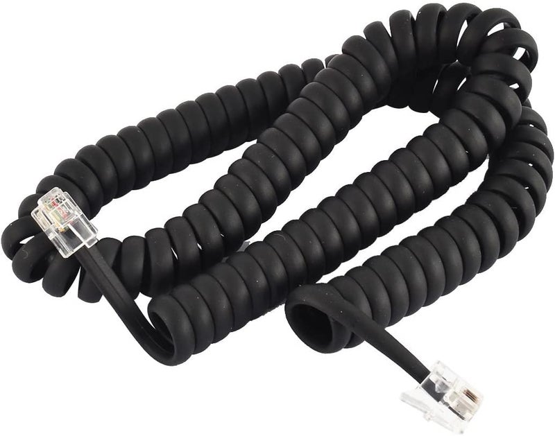 Plastic Coiled Telephone Cable 4P4C Adapter Connector For Fax Phone Line Black - Image 2