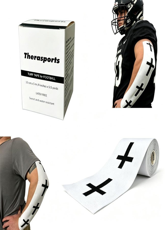 Therasports شريط لاصق لكرة القدم من ثيراسبورتس، مقاس 4 بوصات × 5.5 ياردات، بنقشة الصليب الإيماني - شريط لاصق رياضي مسيحي عريض للغاية - شديد الالتصاق وخالٍ من اللاتكس، يحمي من حروق العشب، مقاوم للماء ومرن (أبيض، 4 بوصات) - Image 1