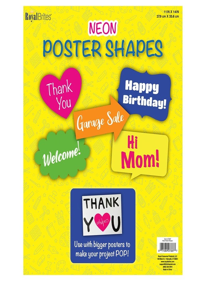 Royal Brites Assorted Neon Poster Board Shapes, Neon Sign in Multiple Shapes, Assorted Colors, 11" x 14" (5-Pack) - Image 1