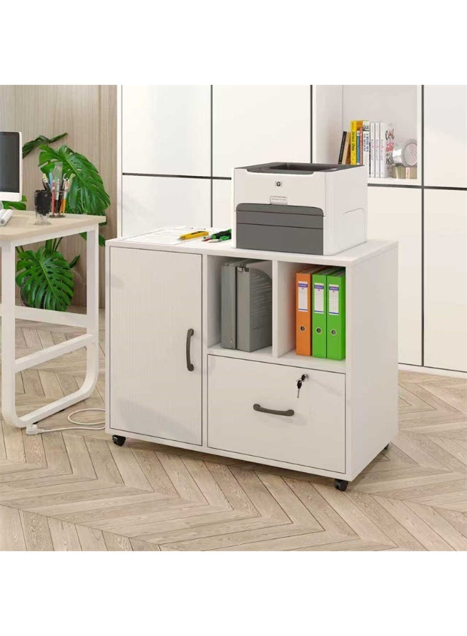 خزانة الملفات ، طابعة مفتوحة تخزين الرف مع عجلات ، خشبية الجانب خزانة أرضية وثيقة الجدول مع الدرج ، مكتب المنزل أثاث الفضاء المنظم ، 70 * 40 * 65 سم (WJG004 ، الأبيض) - Image 1