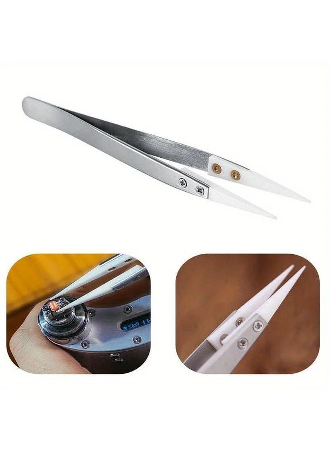 Small Elbow Ceramic Straight Tip Electronic Soldering Tweezers Anti Static Acid Resistant - Image 5