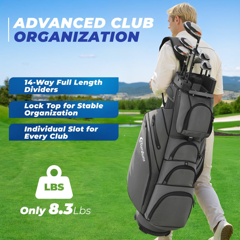 Sturdum T-Lock Golf Cart Bag, 14 Way Organizer Full Length Divider Top, Rigid Inner Shell, Silent Cart Bags for Men with Handles Ergonomic Padded Strap, Rain Cover - Image 2