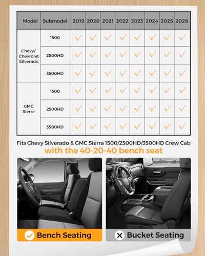 CarQiWireless for Chevy Silverado & GMC Sierra 1500/2500HD/3500HD 2019-2025 2026 Crew Cab (with 40-20-40 Bench Seat) Floor Mats Carpet Liner All Weather TPE Mats for Chevrolet Silverado 2020 2021 2022 2023 2024 - Image 2