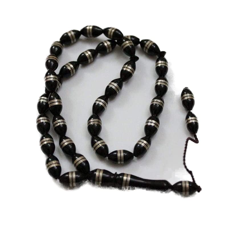 JAZZEEL Black Cook Rosary with Silver - A Sleek Kuka Wood Tasbih with Polished Black Beads and Silver Accents, a Modern and Stylish Prayer Accessory for Unisex Adults